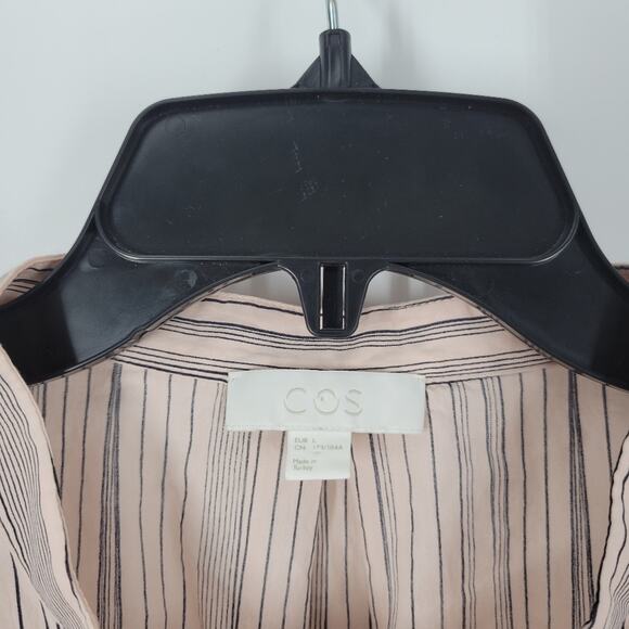 COS Pink Black Stripe Cotton Waist Tie Button Down Short Sleeve Mini Dress 14 - Picture 6 of 10